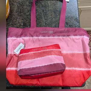 Clinique Pink and Red Gradient Tote Bag Set